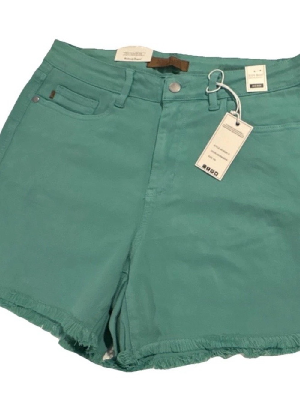 Judy Blue Women’s High-Rise Frayed Hem Shorts - Teal 1XL - Picture 1 of 2